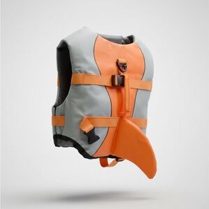 Dog Shark Fin Life Jacket Swim Vest Orange & Grey Reflective Size L